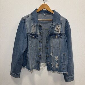 Denim Distressed Women's Jean Jacket Size XL Jacket Medium Blue